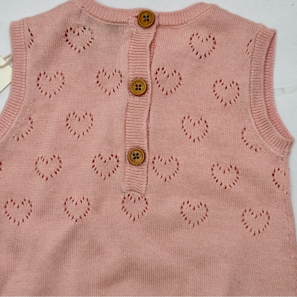 NWT BONTON Paris Baby Romper Rose Pink Heart Cotton Knit Size 3M - Picture 9 of 16